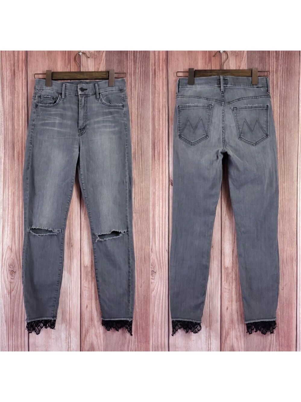 Mother Womens Size 27 High Waisted Looker Dagger Ankle Fray A Lacey Saloon Jeans
